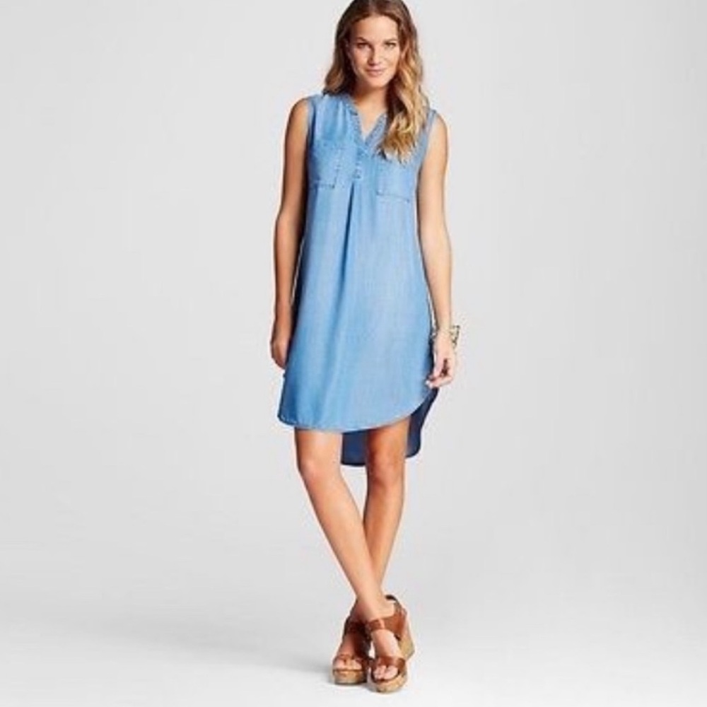 Merona chambray denim jean sleeveless shirt dress dolphin hem size small NWT